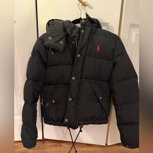 Ralph Lauren Black Puffer Jacket with Red Logo